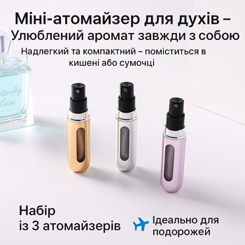 Набор 3 шт атомайзер/флакон/дозатор для парфюмов 5 мл три цвета серебро золото розовый