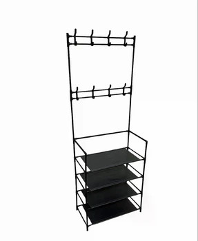 Напольная вешалка для одежды с полками и крючками New simple floor clothes rack Черный