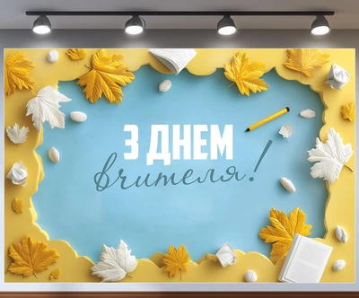 Банер «День вчителя» для фотозони – яскраве оформлення шкільного свята, 240×160 см, №41358