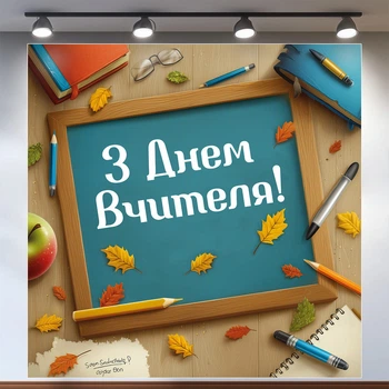 Банер «День вчителя» для фотозони – яскраве оформлення шкільного свята, 120×120 см, №41033