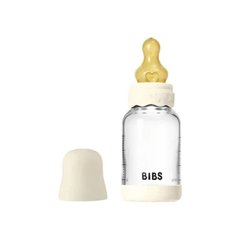 Пляшечка для годування BIBS Glass Bottle Round Latex 120ml повільний потік, Ivory