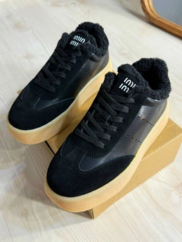Кеды женские Hengji 632-1 утепленные кожаные с замшей на меху 36 черные