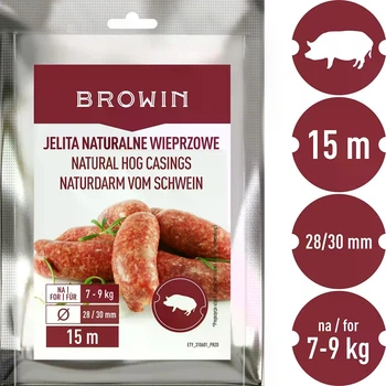 Натуральні свинячі оболонки Browin 28/30 мм 15 м кишки для домашньої ковбаси сардельок суджука ДМ310601