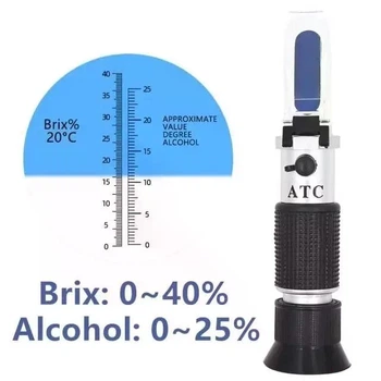 Рефрактометр для вина ATC (0–25% спирт, 0–40% сахар), для сахара и спирта в вине