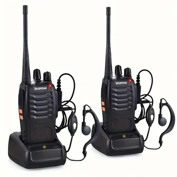 Набор из двух раций BAOFENG BF-888S UHF 400-470 MHz с зарядными станциями и гарнитурами (черные, 16 каналов)