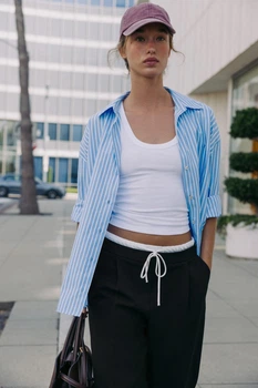 Сорочка ZARA - синя в білу полоску - М