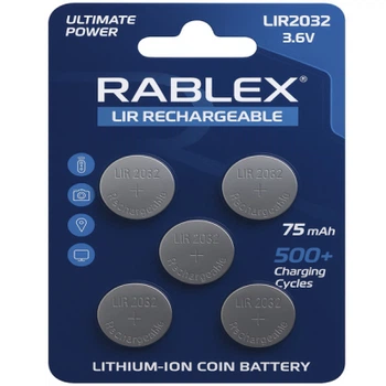Акумулятор батарейка Rablex LIR2032 3.6v 75mAh 5 шт