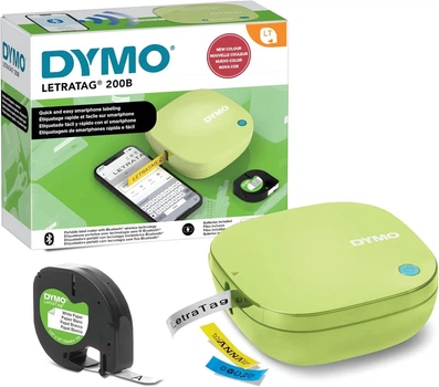 Принтер маркер для друку етикеток DYMO LetraTag 200B підключення через Bluetooth до iOS та Android, у комплекті 1 рулон білих паперових етикеток. Колір - Фісташково-жовтий