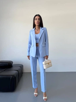 Женский костюм (пиджак + топ + штаны) Fashion 9ANN_1680Blue M Голубой (2000000956183)