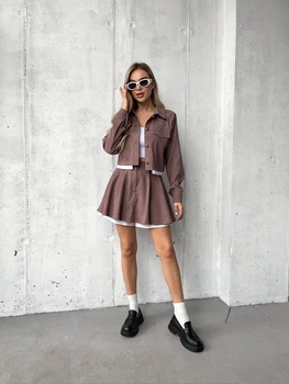 Жінкам Костюм (жакет, спідниця-шорти), колір Світло-коричневий Fashion 9ANN_1647Mokko M Світло-коричневий (2000000955346)