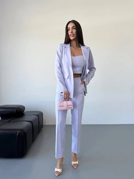 Женский костюм (пиджак + топ + штаны) Fashion 9ANN_1680Lilac M Сиреневый (2000000956244)
