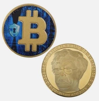 Сувенирная монета Биткоин BTC (Bitcoin) Сатоши Накамото - Satoshi Nakamotoв пластиковой прозрачной коробке/чехле (530284940) Золото