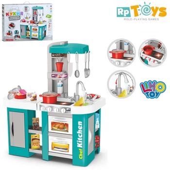 Большая детская игровая кухня с водой Limo Toy 922 звук свет 32 предмета Бирюзовая
