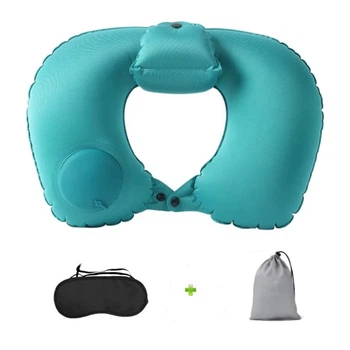 Подушка надувная дорожная с подголовником и Помпой Silenta Mint Green + маска + чехол (3 в 1) (12762)