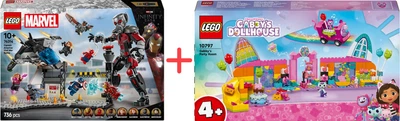 Набір конструкторів LEGO Marvel Перший месник: Протистояння Пригодницька битва 736 деталей + Gabby's Dollhouse Святкова кімната Габбі 252 деталі (76314_10797)