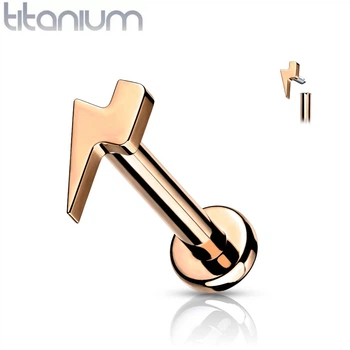 Серьга лабрет из титана с фигуркой молнии Spikes TIL10-1608-RD для пирсинга хряща уха, губ (Штанга: 8мм)