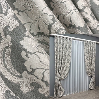 Комплект готовых штор VR-Textil Лен Корона Мария № 1266ш Графитовый с светло-бежевым 150х270 см 2 шт (33-0097)