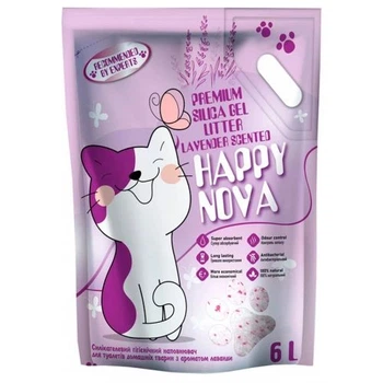 Гиниенический наполнитель для кошачьего туалета Силікагелевий Happy Nova з ароматом лаванди 6 л