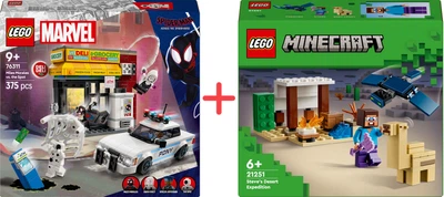 Набір конструкторів LEGO Marvel Всесвіт-павук: Майлз Моралес проти Плями 254 деталі + Minecraft Експедиція Стіва в пустелю 75 деталей (76311_21251)