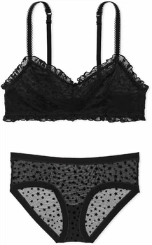 Комплект женского белья Victoria's Secret PINK: бралетт Star Chaser Lace и трусики No-Show Hiphugger, черный, размер M
