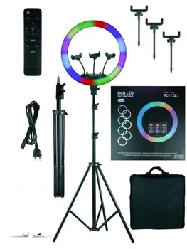 Профессиональная кольцевая Led лампа RGB 45см.3 крепления пульт + сумка, штатив 2,1м.
