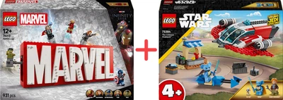 Набір конструкторів LEGO Super Heroes Логотип і мініфігурки Marvel 931 деталь + Star Wars Багряний вогняний яструб 136 деталей (76313_75384)