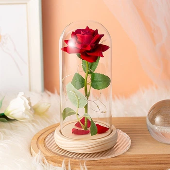 Роза в стеклянной колбе с подсветкой Love Stories Roses, 20 см, красная, ночник