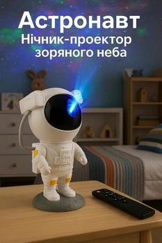 Ночник проектор звездного неба Астронавт 8628 лед светильник космонавт с пультом лампа звездное небо с пультом и таймером отключения Белый