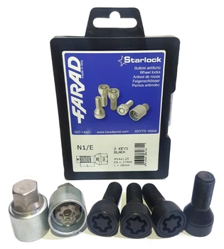 Болты секретные M14x1,25x28; Конус, Черный мат, Farad StarLock sk329 - комплект (два ключа), закр. с кольцом, BMW / Mini
