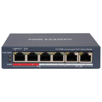 Коммутатор 6 портов неуправляемый Hikvision DS-3E0106P-E/M(B) POE