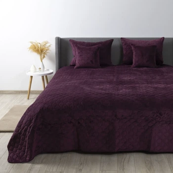 Покривало півтораспальне 150×210 ТЕП VELOUR бордове, ромб круглий, велюр, стьобане