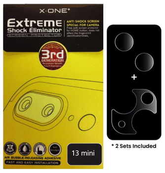 Защитная пленка объектива камеры iPhone 13 /13 mini прозрачная противоударная 5H Extreme Shock Eliminator Camera Lens Protector, X-One, комплект 2 шт.