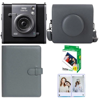 Набір Фотокамера миттєвого друку + Принтер 2-в-1 Fujifilm INSTAX Wide EVO Black (2-in-1 Instant Film Camera and Printer) / Картриджі на 20 фото / Синя магнітна фоторамка / Сірий чохол / Сірий фотоальбом на 80 фото