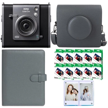 Набір Фотокамера миттєвого друку + Принтер 2-в-1 Fujifilm INSTAX Wide EVO Black (2-in-1 Instant Film Camera and Printer) / Картриджі на 100 фото / Синя магнітна фоторамка / Сірий чохол / Сірий фотоальбом на 80 фото