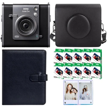 Набір Фотокамера миттєвого друку + Принтер 2-в-1 Fujifilm INSTAX Wide EVO Black (2-in-1 Instant Film Camera and Printer) / Картриджі на 100 фото / Синя магнітна фоторамка / Чорний чохол /Чорний фотоальбом на 80 фото