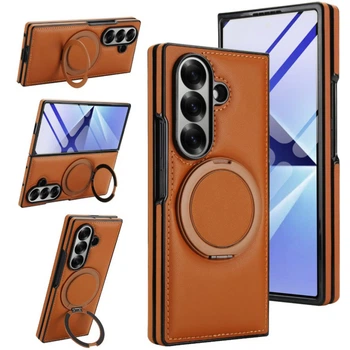 Чехол Leather PU Ring для Samsung Fold7 с кольцом 360 brown