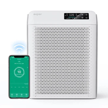 Очиститель воздуха Evoair HOMI P300 – CADR 300 м³/ч, Wi-Fi, 3-ступенчатая фильтрация True HEPA H13 + уголь, УФ-лампа, ионизация, 6 режимов, датчик качества воздуха, таймер, площадь до 36 м², белый