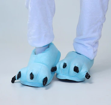 Тапочки лапы c когтями кигуруми Kigurumi женские домашние плюшевые текстильные голубые 39-43 (3051)