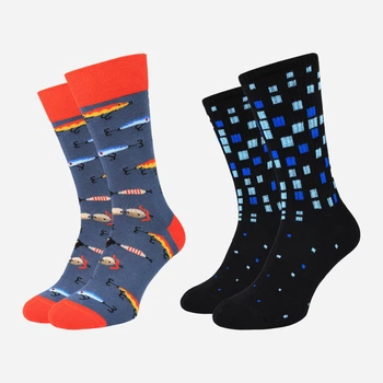 Набор мужских носков высоких хлопковых VividSocks Рибалка/Тетріс 0003H 40-45 2 пары. Серый/Черный (4820216200003)