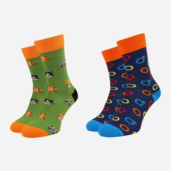 Набір шкарпеток жіночих прикольних високих бавовняних VividSocks Коти/Кружечки 0007H 36-40 2 пари. Зелений/Синій (4820216200007)
