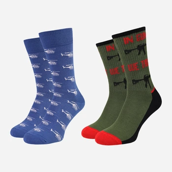 Набор мужских носков высоких хлопковых VividSocks Вертоліт/Автомат 0004H 40-45 2 пары. Синий/Зеленый (4820216200004)