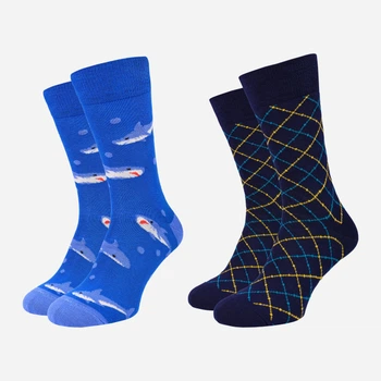 Набор мужских носков высоких хлопковых VividSocks Акули/Паттерн 0005H 40-45 2 пары. Синий/Черный (4820216200005)