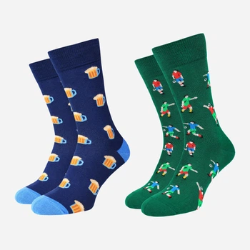 Набор мужских носков высоких хлопковых VividSocks Пиво/Футбол 0002H 40-45 2 пары. Синий/Зеленый (4820216200002)