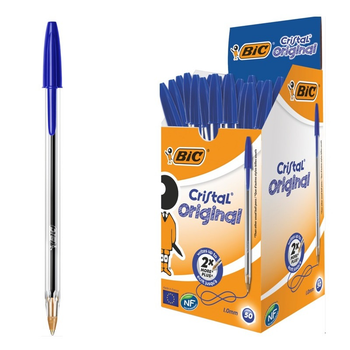 Набір кулькових ручок BIC Cristal Синій 0.4 мм Прозорий корпус 50 шт (0070330129627)
