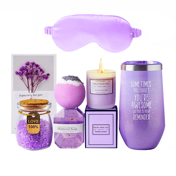 Подарочный Spa Box Lesko 0222 Violet из 7 предметов стакан мыло бомбочка соль для ванны арома свеча открытка