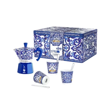 Набір Bialetti x Dolce&Gabbana гейзерна кавоварка Moka на 6 чашок + 3 порцелянові чашки і 3 мішалки 0005360