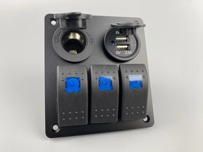Панель переключения на 3 кнопки с USB, вольтметр и розетка