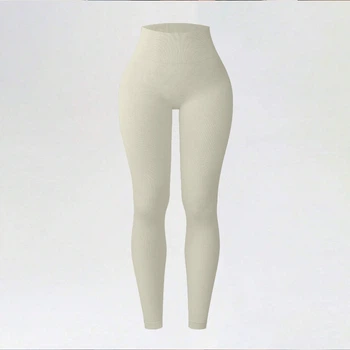 Легінси жіночі в рубчик з гумкою на талії з утяжкою 19155 M молочний