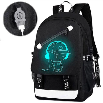 Городской рюкзак с usb зарядкой Senkey & Style Music 46 х 30 х 15 см черный светящийся в темноте