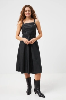Сарафан міді з еко-шкіри з блискавкою по ліфу Wear me M Чорний (16_25_57_12822)